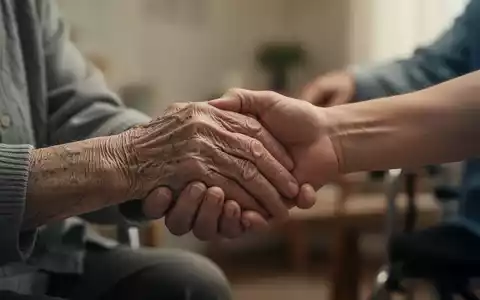 Ältere, leicht zitternde Hände halten die Hand einer jüngeren Person, symbolisierend Demenz und Pflege. - Foto: über boerse-global.de