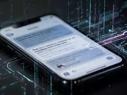 Nahaufnahme eines Smartphones mit einer Chat-App, überlagert von digitalen Datenströmen und leuchtenden Linien, die Datenschutz und KI-Integration symbolisieren. - Foto: über boerse-global.de