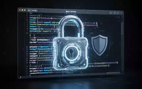 A glowing padlock over a macOS Terminal window with code, symbolizing enhanced security and protection against cyber threats. - Foto: über boerse-global.de