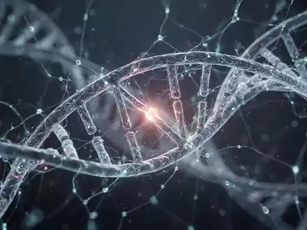 Abstrakte Darstellung von DNA-Strängen, die sich mit neuronalen Netzwerken verflechten, symbolisiert genetische Faktoren und kognitive Funktionen. - Foto: über boerse-global.de