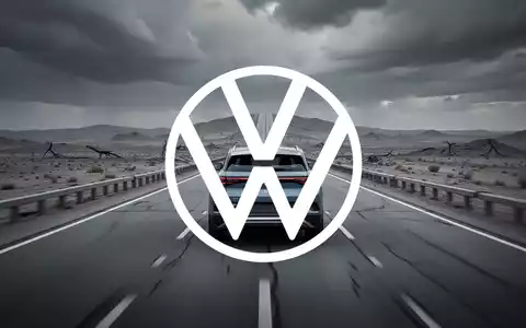 Ein einsamer Volkswagen ID.4 fährt auf einer verlassenen Autobahn in einer trostlosen Landschaft unter dramatischem Himmel. - Foto: über boerse-global.de