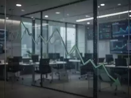 Abstrakte Darstellung einer fallenden Wachstumskurve, die wirtschaftliche Unsicherheit und Prognosesenkung symbolisiert. - Foto: über boerse-global.de