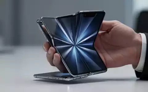 A close-up of a partially folded, sleek smartphone with a visible crease on its screen, held by a hand. - Foto: über boerse-global.de