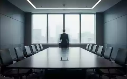 Ein stilisiertes, modernes Konferenzzimmer mit einer verschwommenen Figur am Kopf eines langen, leeren Tisches, das einen Abschied andeutet. - Foto: über boerse-global.de
