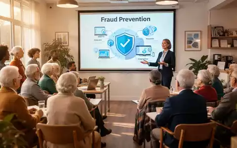 A diverse group of people, including seniors, at a community seminar learning about fraud prevention from a financial expert. - Foto: über boerse-global.de