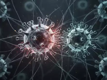 Abstrakte Darstellung einer Immunzelle, die mit einem Virus interagiert, symbolisiert Infektionen und deren Einfluss auf Lupus-Schübe. - Foto: über boerse-global.de