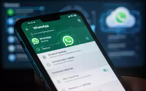 Smartphone-Bildschirm zeigt WhatsApp-Backup-Einstellungen unter Android, mit verschwommenem Hintergrund. - Foto: über boerse-global.de