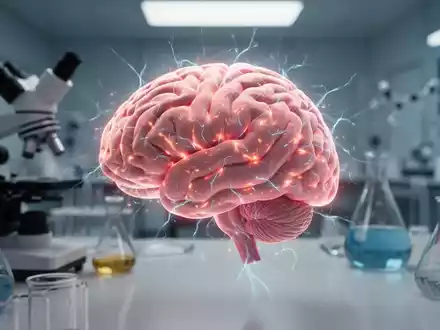 Ein detailliertes Bild eines menschlichen Gehirns, das subtil leuchtet, um neuronale Aktivität darzustellen, in einer Laborumgebung. - Foto: über boerse-global.de