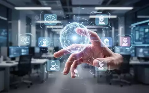 A futuristic hand interacting with a holographic interface displaying AI agent icons, symbolizing Microsoft's Solara platform. - Foto: über boerse-global.de
