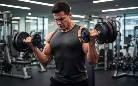 Eine Person beim Krafttraining mit Kurzhanteln in einem modernen Fitnessstudio, umgeben von verschwommenen Trainingsgeräten. - Foto: über boerse-global.de