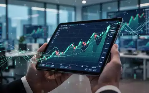 Nahaufnahme einer Hand, die ein Tablet mit Finanzdiagrammen hält, im Hintergrund verschwommene Büroumgebung. - Foto: über boerse-global.de
