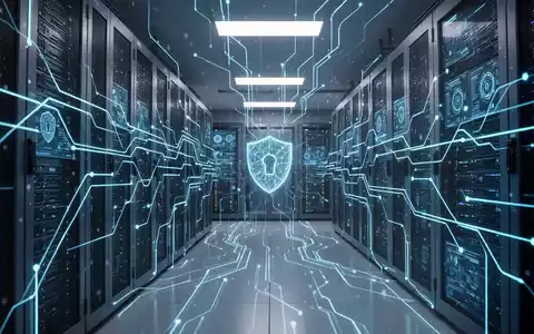 A secure, futuristic data center with glowing blue network lines, representing AI-driven cybersecurity protecting critical infrastructure. - Foto: über boerse-global.de