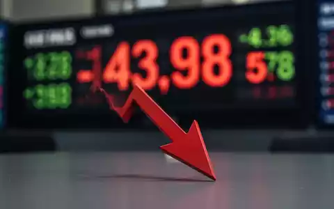 Roter Pfeil zeigt nach unten über einem unscharfen Aktienkurs-Display, das ein neues Tief anzeigt. - Foto: über boerse-global.de