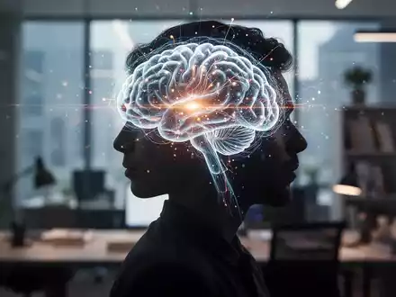 Eine Personensilhouette mit einer leuchtenden, abstrakten Gehirngrafik, die neuronale Aktivität und Lernen darstellt. - Foto: über boerse-global.de