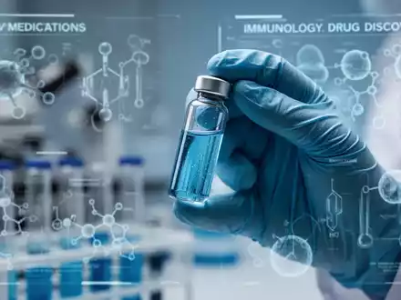 Eine Nahaufnahme der behandschuhten Hand eines Wissenschaftlers, der ein Reagenzglas mit einer blauen Flüssigkeit in einem Forschungslabor hält. - Foto: über boerse-global.de