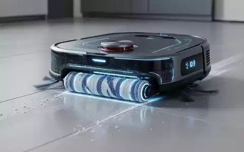Ein moderner Reinigungsroboter mit sichtbarer Rollenmopp-Technologie reinigt einen glänzenden Boden in einem minimalistischen Raum. - Foto: über boerse-global.de