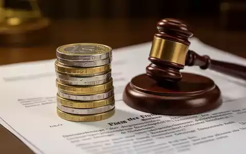 Ein Nahaufnahme von Euro-Münzen neben einem kleinen Richterhammer auf einem verschwommenen Rechtsdokument, das Finanzen und Recht symbolisiert. - Foto: über boerse-global.de