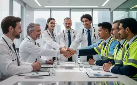 Ärzte und Sicherheitsexperten schütteln sich die Hände an einem Tisch, der Teamwork und Zusammenarbeit symbolisiert. - Foto: über boerse-global.de