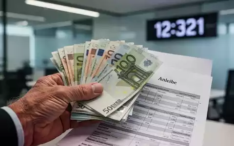 Eine Hand hält Euro-Banknoten und ein Finanzdokument mit dem Titel 'Anleihe' vor einem modernen Bürohintergrund. - Foto: über boerse-global.de
