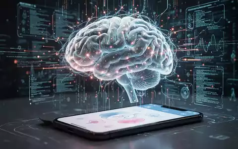 Eine stilisiertes Gehirn mit digitalen Datenströmen und neuronalen Netzwerken, dazu eine App-Oberfläche. Symbolisiert KI und digitale Therapie bei ADHS. - Foto: über boerse-global.de
