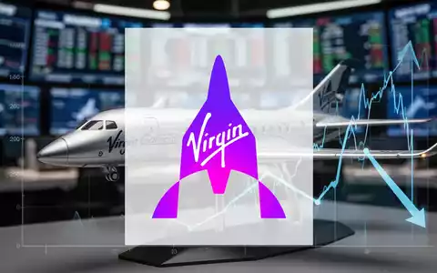 Nahaufnahme eines Virgin Galactic Raumschiffmodells vor einem unscharfen Finanzhintergrund, der einen Aktienrückgang andeutet. - Foto: über boerse-global.de