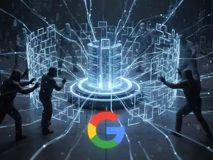 Digital depiction of a secure network with a Google 'G' logo, symbolizing defense against cyber threats like AI phishing. - Foto: über boerse-global.de