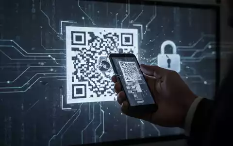 Eine Hand hält ein Smartphone, das einen QR-Code scannt, der auf eine digitale Oberfläche projiziert wird, mit Andeutungen von Cyberbedrohungen. - Foto: über boerse-global.de