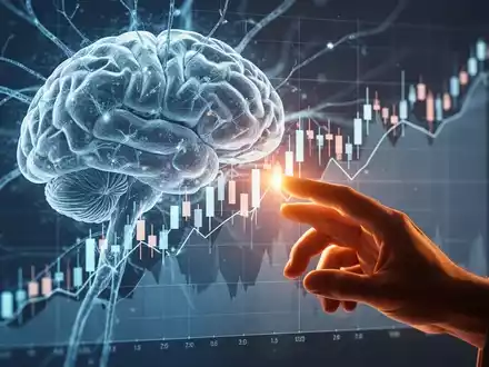 Ein stilisiertes Gehirn mit neuronalen Pfaden und einem abwärtstrendigen Aktienchart. Eine Hand reicht nach der Grafik. - Foto: über boerse-global.de