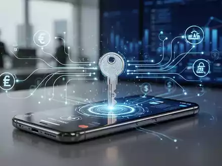 A smartphone displaying a passkey symbol on a payment screen, with glowing lines representing secure digital transactions and data flow. - Foto: über boerse-global.de
