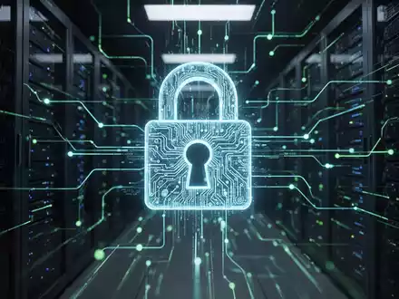 A glowing digital lock symbol overlaid on a network of servers, representing a zero-day vulnerability in Microsoft SMB. - Foto: über boerse-global.de