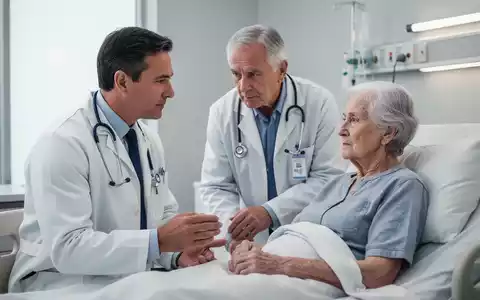 Ein einfühlsamer Arzt im weißen Kittel spricht mit einer älteren Patientin in einem modernen Krankenhauszimmer, das Vertrauen und Fürsorge ausstrahlt. - Foto: über boerse-global.de