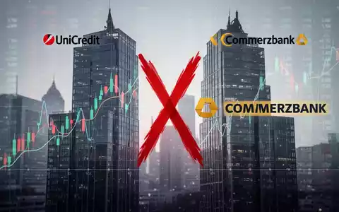Zwei abstrahierte Bankenlogos oder Gebäudesilhouetten mit einem roten 'X' dazwischen, das eine abgelehnte Fusion symbolisiert. - Foto: über boerse-global.de