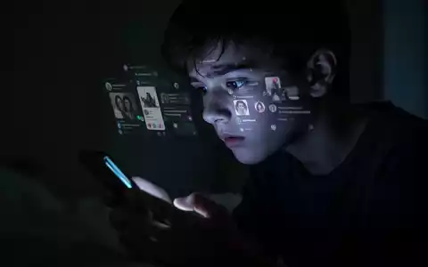 Eine junge Person, im Profil, blickt auf ein leuchtendes Smartphone in einem dunklen Raum, was Angst und Isolation symbolisiert. - Foto: über boerse-global.de