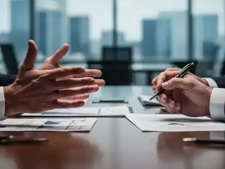 Nahaufnahme eines Verhandlungstisches mit Händen, die gescheiterte Tarifverhandlungen bei der Postbank symbolisieren. - Foto: über boerse-global.de