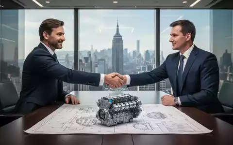 Zwei Führungskräfte, die Hände über einem Motoren-Bauplan schütteln, symbolisieren die Partnerschaft zwischen AviaNera und Ukrainian Armor. - Foto: über boerse-global.de