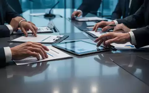 Hände von Vorstandsmitgliedern und Aktionären, die an einem Konferenztisch Dokumente und Tablets prüfen, während einer Hauptversammlung. - Foto: über boerse-global.de