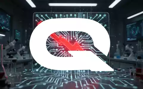 Eine stilisierte, leuchtende Quantencomputer-Platine mit einem roten Pfeil, der einen Aktienkursrückgang symbolisiert, in einem Hightech-Labor. - Foto: über boerse-global.de
