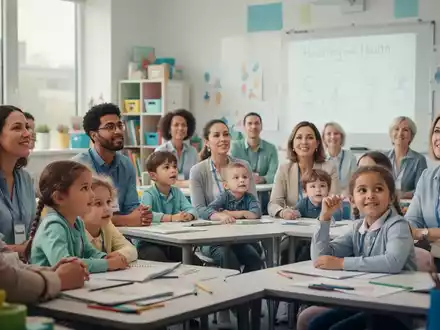 Erzieherinnen und Erzieher nehmen an einem Online-Gesundheitsworkshop teil, um Kopfschmerzen vorzubeugen. - Foto: über boerse-global.de