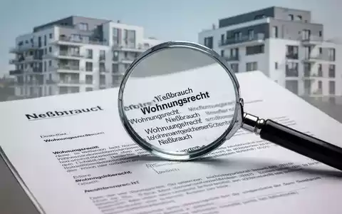 Ein Vergrößerungsglas auf einem deutschen Rechtsdokument, das Begriffe wie Wohnungsrecht und Nießbrauch hervorhebt, mit einem unscharfen Haus im Hintergrund. - Foto: über boerse-global.de