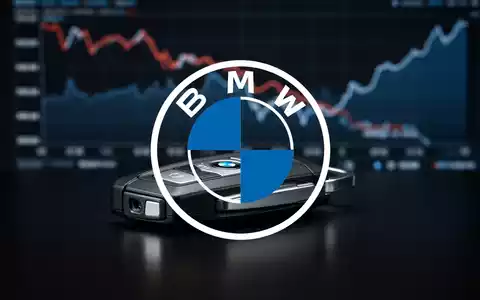 Ein einzelner BMW-Autoschlüssel auf einer dunklen Oberfläche, im Hintergrund ein Diagramm, das fällt, aber einen Aufwärtstrend andeutet. - Foto: über boerse-global.de