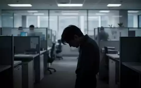 Eine einzelne, erschöpfte Person sitzt in einem modernen Büro, umgeben von verschwommenen Schreibtischen, was Burnout symbolisiert. - Foto: über boerse-global.de