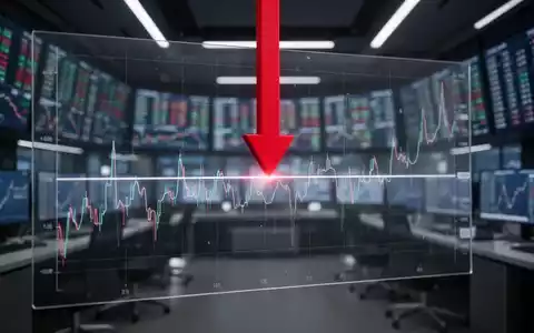 Ein roter Pfeil zeigt auf einem digitalen Chart nach unten, durchbricht eine Unterstützungslinie vor einem Finanzhandelsraum. - Foto: über boerse-global.de