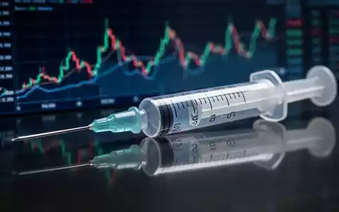 Eine medizinische Spritze mit einem verschwommenen digitalen Finanzgraphen im Hintergrund, der Kosten und medizinische Aspekte symbolisiert. - Foto: über boerse-global.de