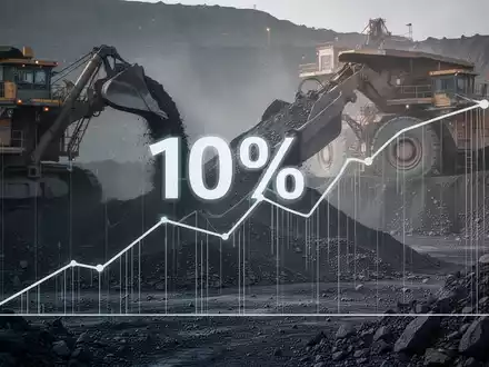 Abstrakte Darstellung einer zehnprozentigen Reduzierung vor dem Hintergrund einer industriellen Bergbauanlage. - Foto: über boerse-global.de