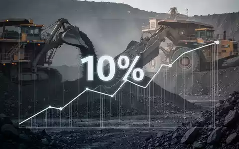 Abstrakte Darstellung einer zehnprozentigen Reduzierung vor dem Hintergrund einer industriellen Bergbauanlage. - Foto: über boerse-global.de