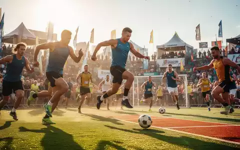 Eine dynamische Szene eines Sportfestes mit Athleten, die verschiedene Sportarten ausüben, umgeben von Zuschauern und Festzelten. - Foto: über boerse-global.de