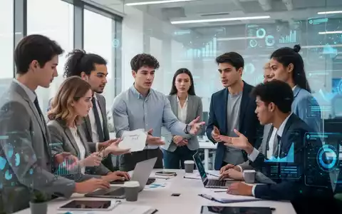 Junge Fachkräfte in einem modernen Büro, die zusammenarbeiten und digitale Bildschirme mit Datenanalysen im Hintergrund zeigen. - Foto: über boerse-global.de