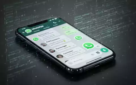 Ein Smartphone zeigt einen WhatsApp-Chat, mit einer Überlagerung von Daten, die Backup und Systemeinstellungen andeutet. - Foto: über boerse-global.de