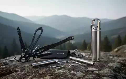 Leichte, langlebige Outdoor-Ausrüstung im minimalistischen Stil, wie Rucksack, Schuhe und Smartwatch, in einer natürlichen Umgebung. - Foto: über boerse-global.de