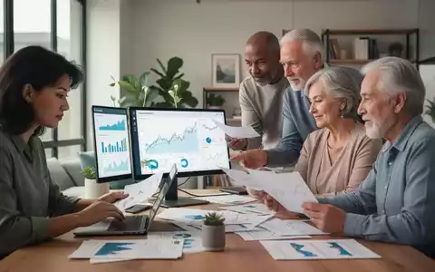 Menschen in verschiedenen Lebensphasen treffen Finanzentscheidungen, umgeben von Diagrammen und Dokumenten. - Foto: über boerse-global.de